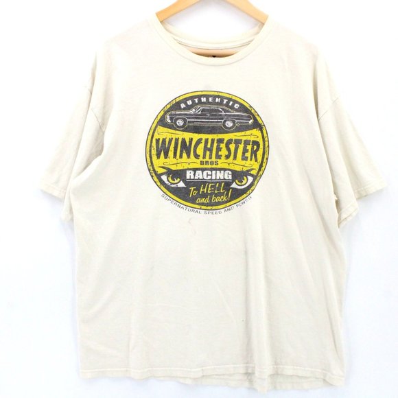 Tee Fury Shirt Mens Beige Short Sleeve Winchester Bros Racing Graphic Size XL - Picture 1 of 9